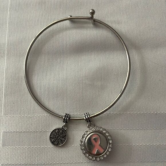 Ginger Snaps silver breast cancer awareness bangle charm bracelet. - Picture 1 of 3